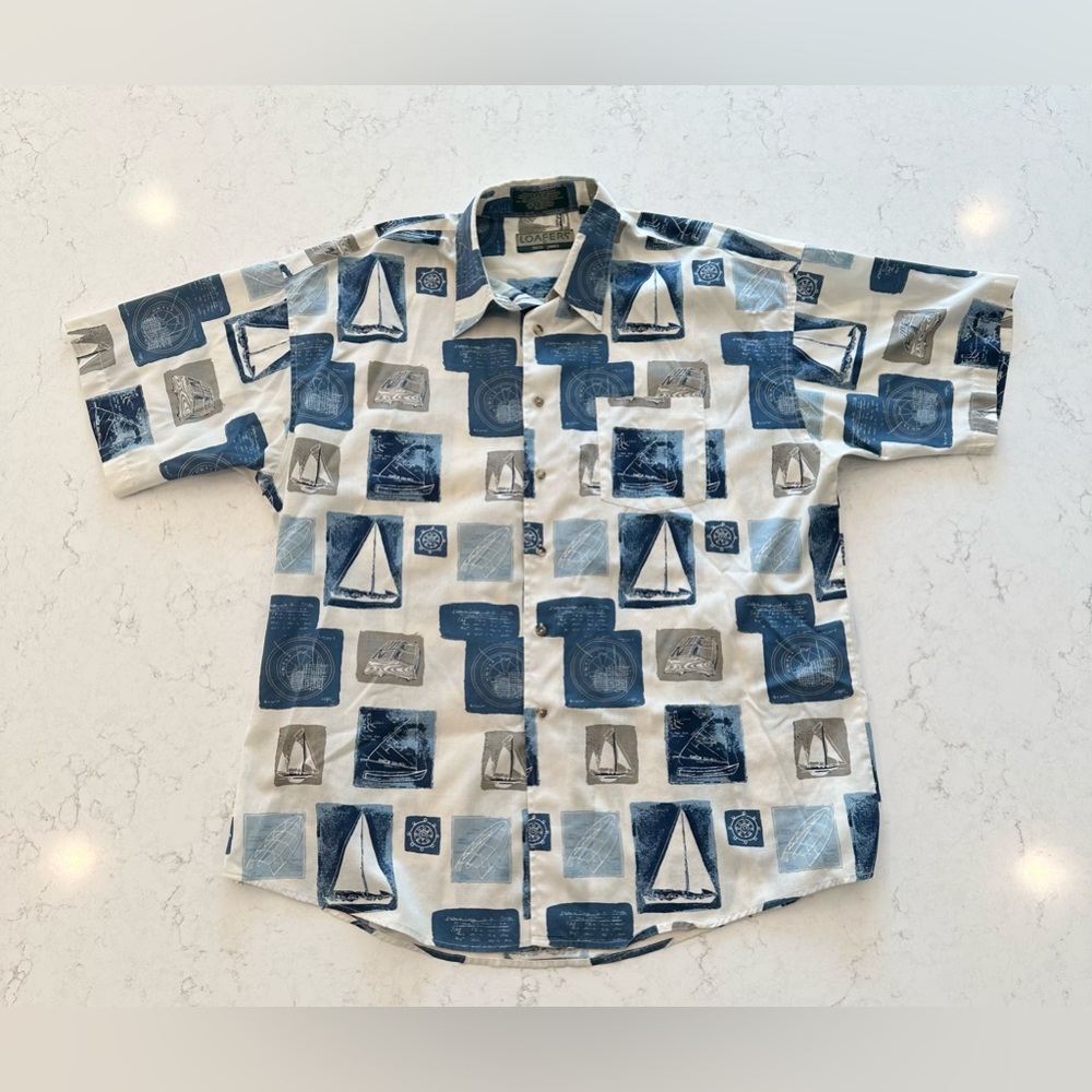 Loafers By Reed St James VTG Button Front Short Sleeve Shirt Boats Nautical XL